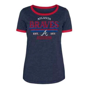 MLB Atlanta Braves Women's Heather Bi-Blend Ringer T-Shirt - S - Picture 1 of 8
