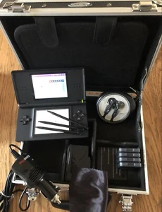 Nintendo DS Lite Black W/ Hard Aluminum Carry Case Charger Stylus Earbuds - Picture 1 of 11