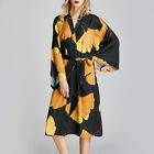 Women Kimono Coat Loose Yukata Outwear Long Bathrobe Tops Leaf Faux Silk New