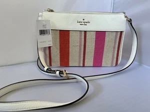 KATE SPADE LEILA STRIPED CANVAS TRIPLE GUSSET CROSSBODY BAG IN MULTI $279 - Picture 1 of 6