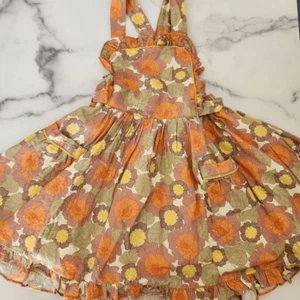 Lacey lane 5t orange années 70 tablier floral bavoir robe salopette volants rétro lit - Photo 1/6