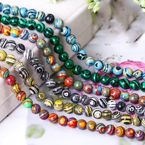 Round 4mm 6mm 8mm 10mm 12mm Natural Malachite Stone Dyed Gemstone Beads - Picture 1 of 8