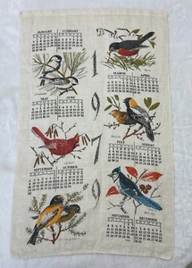 Vtg Linen Tea Towel Kay Dee Calendar 1979 Birds Cardinal Robin Blue Jay - Picture 1 of 13