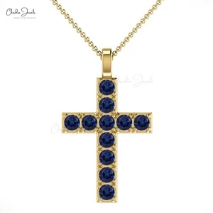 Natural 0.55 CT Blue Sapphire Christian Jesus Pendant For Women In 14k Fine Gold - Picture 1 of 22