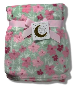 BLANKET PLUSH - LITTLE & LOVED GIRLS 243 - FLOWERS GREEN - BABY TODDLER CRIB BED - Picture 1 of 1