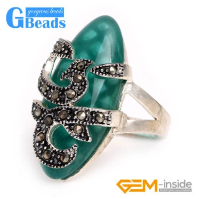 Anillo marquesa mujer 14x29mm plata tibetana con piedras de marcasita regalo Foto 1 de 4