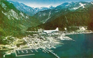 Postcard Alaska Clipper Over Juneau Aerial View 1966 - Picture 1 of 1