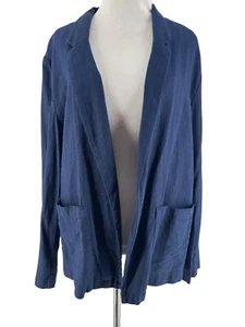 Old Navy Women's Navy Linen Blend Long Sleeve Open Front Blazer Jacket Large - Picture 1 of 5