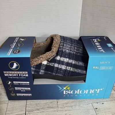 Zapatilla Isotoner para Hombres XXL 13-14 Cuadros con Capucha Espuma con Memoria Interior/Exterior Azul Marino Foto 1 de 4