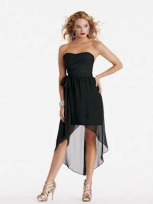 Jordan Negro Chifón Alto Bajo 10 Vestido Formal Dama de honor Fiesta Boda Vestido Acanalado  Foto 1 de 4