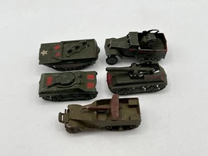 Lot Of 5 Vintage 1950's Japan Die-Cast Toy Army Military Trucks & Tanks - Picture 1 of 9