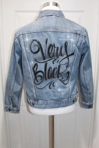 Damen Levi's Denim Trucker Jeans Jacke Blau 501 Air Brushed "Very Black" M - Bild 1 von 7