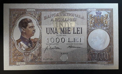 ROMANIA 1000 LEI 1934 SILVER PLATED POLYMER BANKNOTE - Image 1 of 3