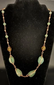 Copper Wire and Jade Necklace Genuine Jade Stones Beads 22" Station Style Unique - Picture 1 of 11