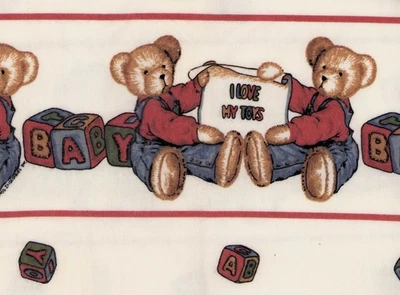 Daisy Kingdom Bluejean Teddy Bear Vintage Cotton Flannel Fabric Sewing 2 yards - Image 1 of 2