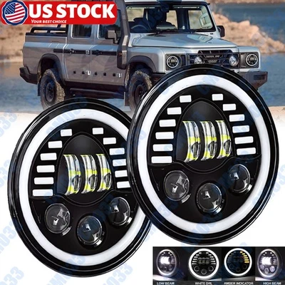 Par de faros redondos LED halo de 7 pulgadas para camioneta Toyota Corolla haz sellado H4 Foto 1 de 4