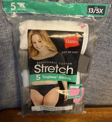 Just My Size Hanes 尺寸 13/5x 无标签棉质比基尼内衣女式 5x 13 Plus — 第 1/4 张图片