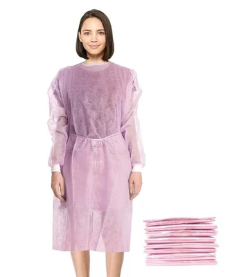 Disposable Isolation Gowns 50ct Pink SPP 45 gsm Frocks Regular Protective Body - Image 1 of 4