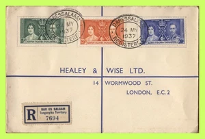 K.U.T. 1937 KGVI Coronation set on H & W reg. First Day Cover, Daresalaam - Picture 1 of 1