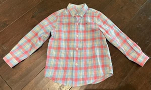 Vineyard Vines Blue Pink Beige Plaid Button Down Shirt Sz 3T Cotton Linen Blend - Picture 1 of 3