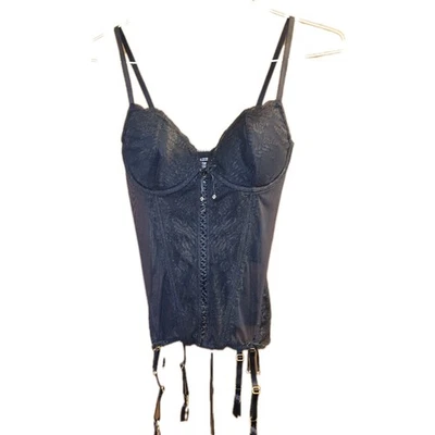 Victoria Secret retro Black Mesh corset lace Rhinestone Detailing y2k gothic  - Image 1 of 4