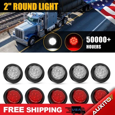 Lâmpadas de LED redondas 2" laterais brancas/vermelhas ilhó preto com caminhão para UTV 9 - Imagem 1 de 4