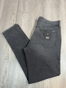Hudson Jeans Mens Size 38x34 Ash Slim Straight Fit Black Gray Distressed Stretch - Picture 1 of 13