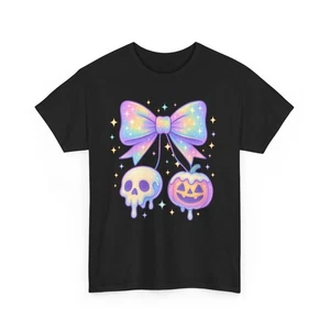 Neon Coquette Pumpkins Halloween T-shirt, Cherry Pumpkin Skull, Spooky Retro Tee - Picture 1 of 26