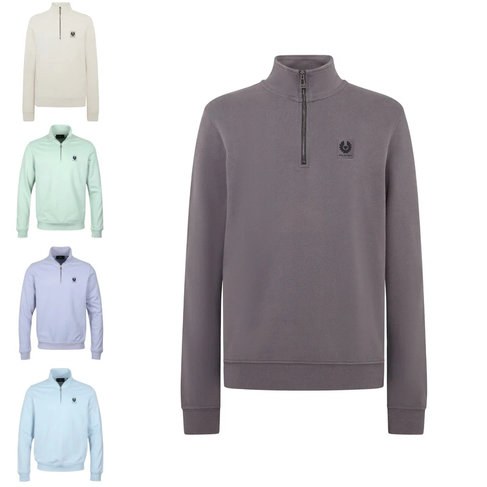 Belstaff Hombres Diseñador Media Cremallera Algodón Cuello Polar Sudadera Parche Sobre la Cabeza Foto 1 de 1