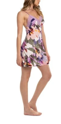 Linea Donatella Mujer Estampado Encaje Ribete Chemise Púrpura Violeta Grande Foto 1 de 4