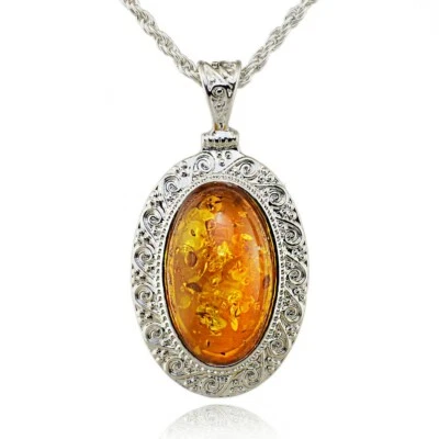 Bernstein Anhänger oval künstlich Imitat Faux Amber Damen Schmuck - Bild 1 von 4