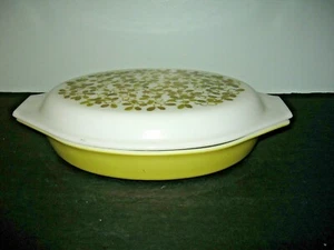 Pyrex Geteilt Zwei Abschnitt Servierschale 1 1/2 Quart Verde Green Muster mit Deckel - Bild 1 von 9