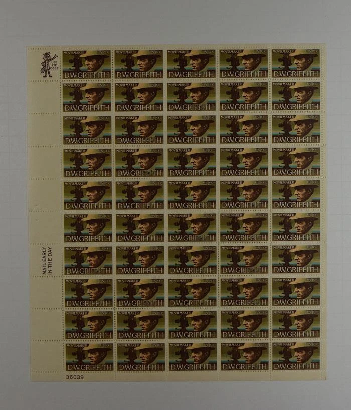 US SCOTT 1555 PANE OF 50 D. W. GRIFFITH STAMPS 10 CENT FACE  MNH - Image 1 of 1