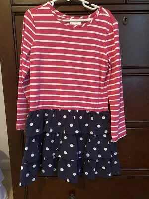 Hanna Andersson, девочек размер 6-7 (120), розовый полоски Twirl платье, VGUC - Изображение 1 из 3