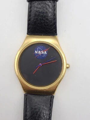 Часы NASA Nouveau Geneve кварцевые черный кожаный ремешок унисекс Япония новый аккумулятор - Изображение 1 из 4