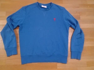 AMI Paris Vintage Cotton Sweatshirt Crewneck Love Heart Size L Blue Long Sleeve - Picture 1 of 12