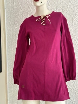 Mini vestido Hang Ten vintage anos 1960/70-rosa-magenta-framboesa-renda-Boho-S - Imagem 1 de 4