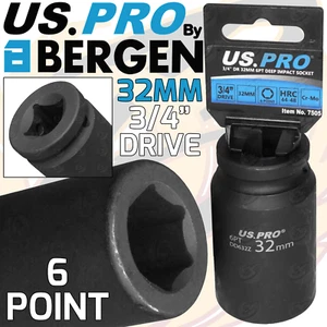 US PRO 32mm 3/4" Dr DEEP IMPACT SOCKET 6 Point HEX Long Reach IMPACT SOCKET HD - Picture 1 of 5