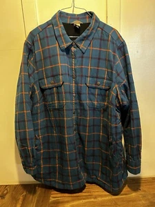 DULUTH TRADING Mens Heavy Blue Plaid Flannel Shacket Fleece Lined Big Size 2X - Picture 1 of 7