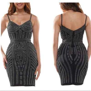 Damen leuchtend verziert Strass Etuikleid schwarz 14 LBD Glitzer formell - Bild 1 von 12
