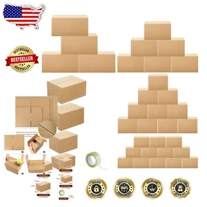 Durable 32-Pack Kraft Color Shipping Boxes - Mixed Sizes with Packaging Tape - Picture 1 of 9