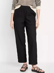 Old Navy Women's High-Waisted Linen-Blend Straight Pants Black Plus Size 4X - Picture 1 of 3