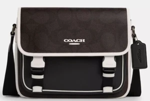 NWT COACH Men's RACER CY777 Messenger XBDY Bag In WALNUT / CHALK Sig CC Leather - Picture 1 of 18