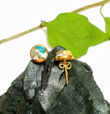 Oyster Turquoise Earring  925 Sterling Silver  Gold Plated Earring Gift For Her - Image 1 of 4
