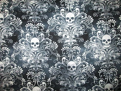 Calaveras elegante calavera de azúcar barroca tela de algodón negro fq  Foto 1 de 4