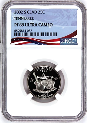 2002-S Proof State Quarter, Tennessee,  PF69 Ultra Cameo NGC, Patriotic Label - Image 1 of 4