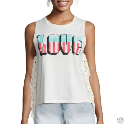 Camiseta sin mangas Arizona Americana Juniors con flecos marfil Love nueva   Foto 1 de 2