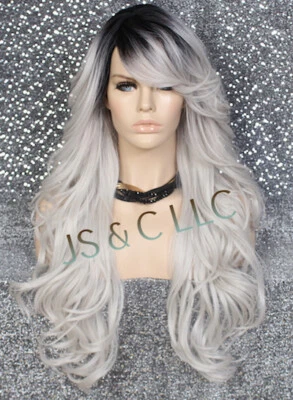 Peluca deliciosa mezcla cabello humano rizada largas capas calor OK gris negro WVE Foto 1 de 4