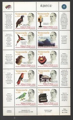 Venezuela: 1998; Scott 1609, sheet of 10, Williams Phelps, ornithologist EBV1431 - Image 1 of 2
