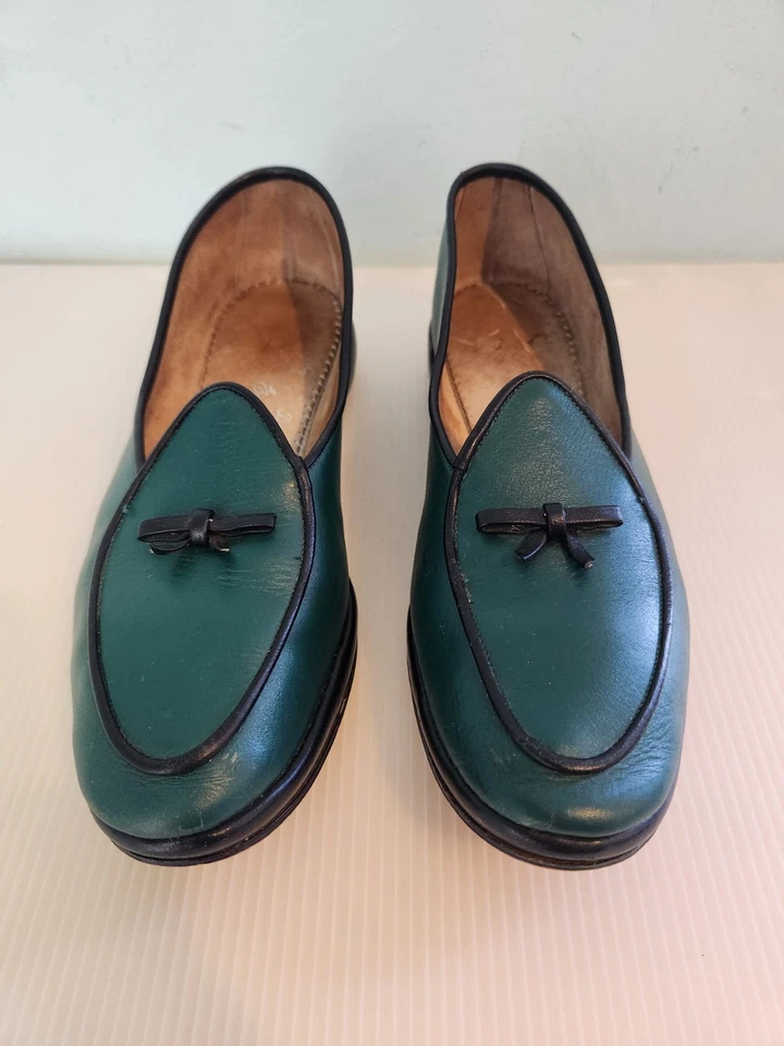 Zapatos belgas vintage hechos a mano de cuero verde para mujer 6 Foto 1 de 4